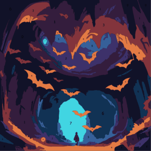 Spooky Halloween Color By Number 16 batcave 03 colored Wonderword Crew