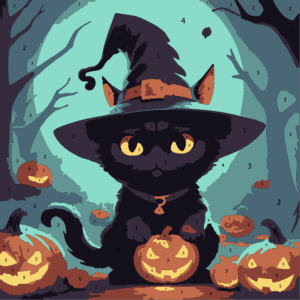 Spooky Halloween Color By Number 14 cat witch 01 colored Wonderword Crew