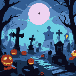 Spooky Halloween Color By Number 10 graveyard 01 colored 1 Wonderword Crew