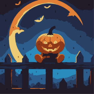 Spooky Halloween Color By Number 7 pumpkin on fence 02 colored Wonderword Crew