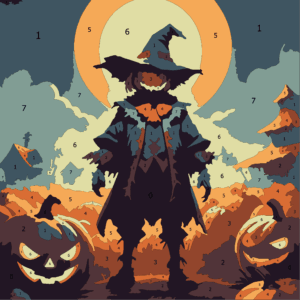 Spooky Halloween Color By Number 6 scarecrow 01 colored Wonderword Crew