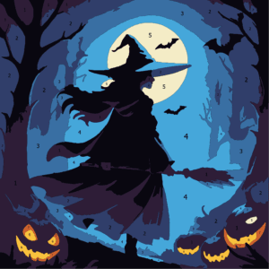 Spooky Halloween Color By Number 17 witch 01 colored 1 Wonderword Crew