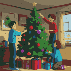 Cozy Christmas Color By Number 28 decorating christmas tree Wonderword Crew