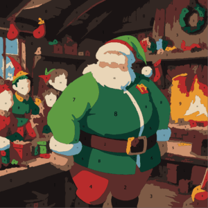 Cozy Christmas Color By Number 5 santa and elves Wonderword Crew