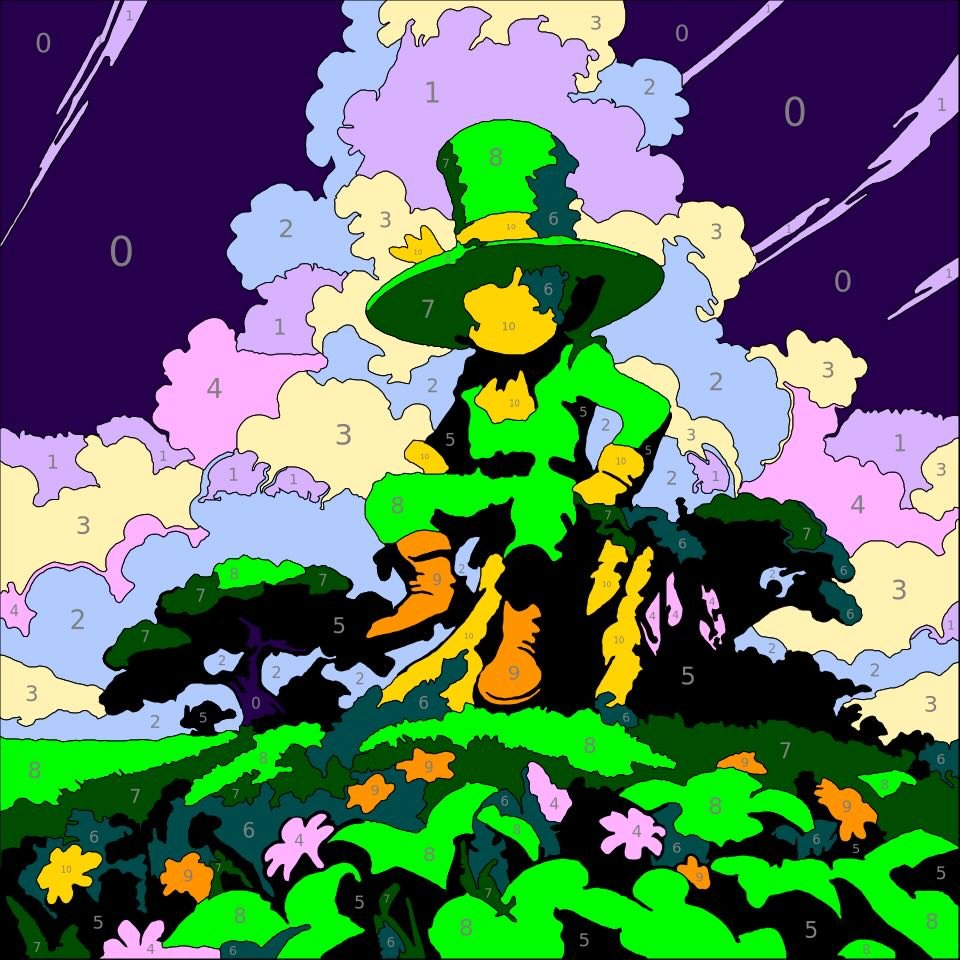 Mythical Creatures Color By Number 16 leprechaun color by number page. From Mythical Creatures Color by Number by Wonderword Crew.