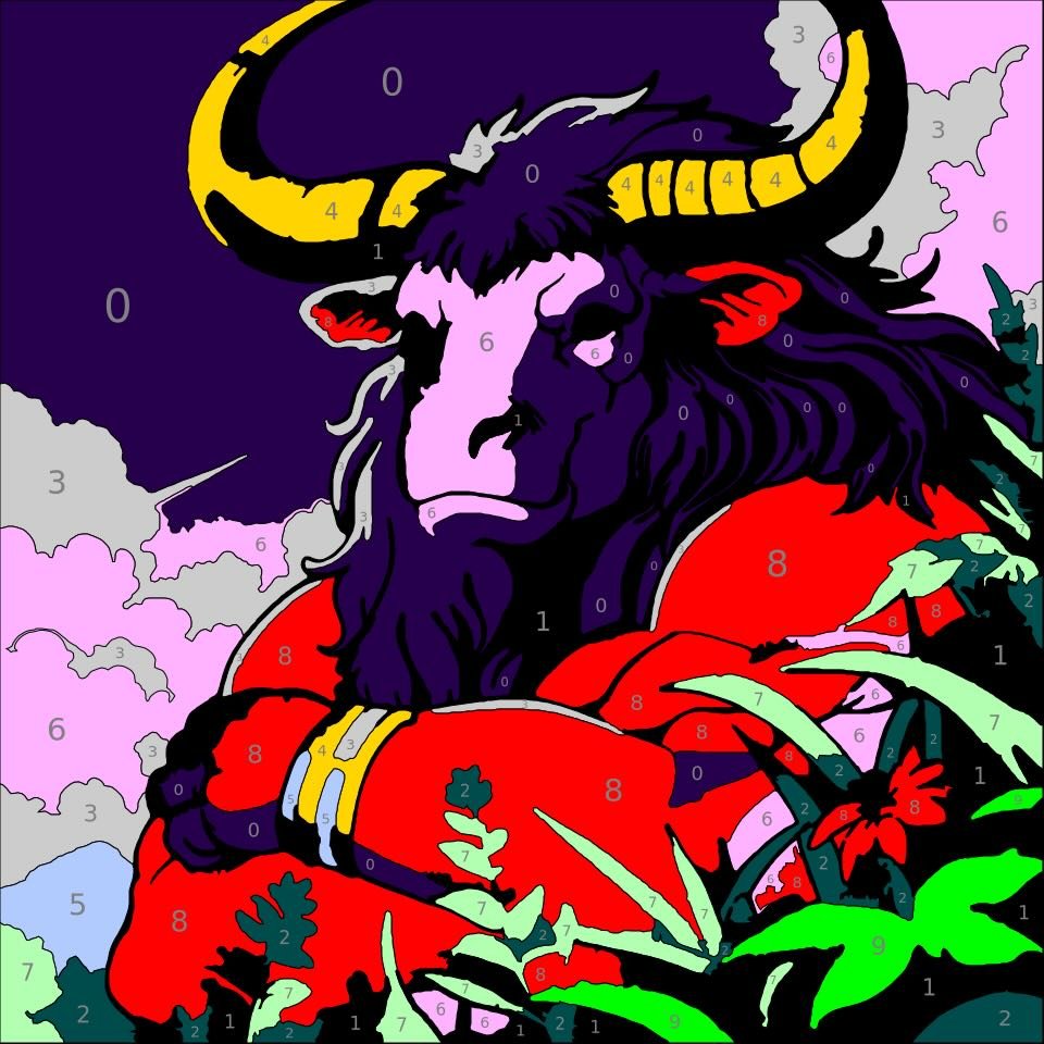 Mythical Creatures Color By Number 24 minotaur color by number page. From Mythical Creatures Color by Number by Wonderword Crew.