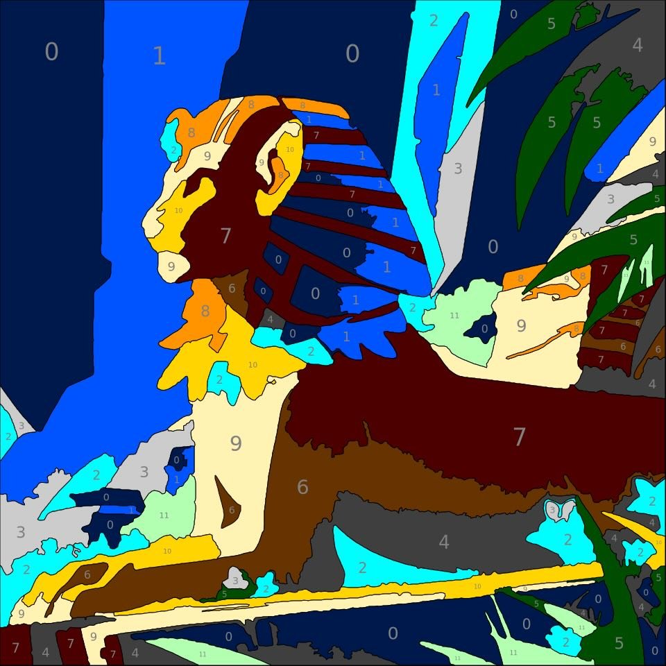 Mythical Creatures Color By Number 29 sphinx color by number page. From Mythical Creatures Color by Number by Wonderword Crew.
