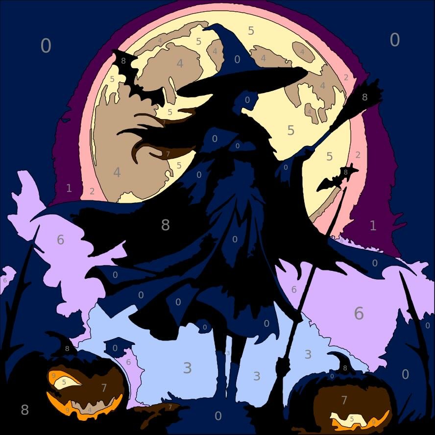 Mythical Creatures Color By Number 26 witch color by number page. From Mythical Creatures Color by Number by Wonderword Crew.