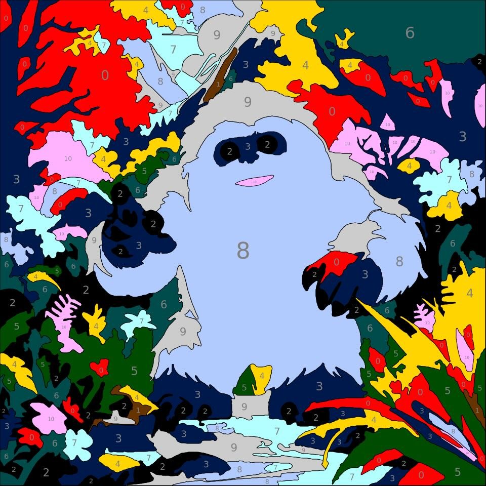 Mythical Creatures Color By Number 14 yeti color by number page. From Mythical Creatures Color by Number by Wonderword Crew.